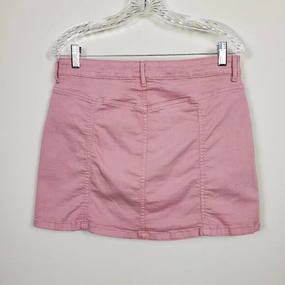 Forever 21 Denim Mini Skirt Women Size 29 Pink Button Up Cotton Copper Stretchy - Picture 5 of 9